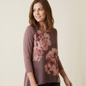 NWT! Naïf Floral Embellished Quarter Sleeve Brown & Pink Top In Size PM